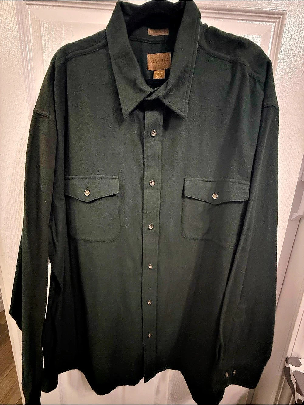 St. Johns Bay Chamois Cloth Button Down Shirt Green Mens 2XL Heavyweight Cotton